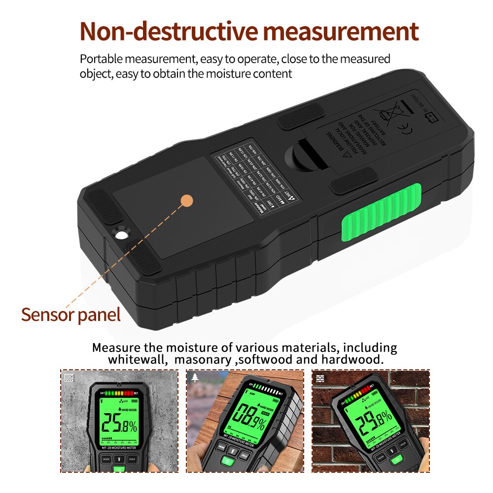 R&amp;D MT28 Inductive Wood Moisture Meter Digital Electrical Tester Measuring tool LCD Display Ectromagnetic Wave Timber Hygrometer