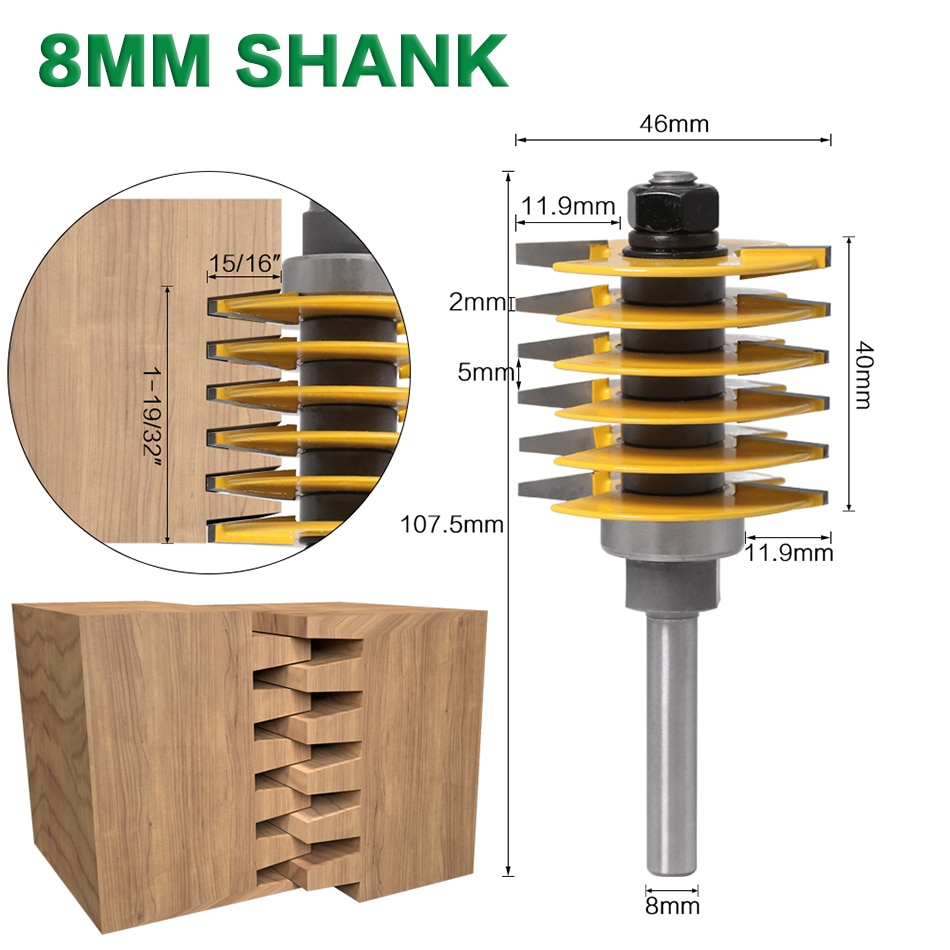 1pc 1/2 skaft 8mm 12mm skaft merke 2 tenner justerbar fingerleddfreser bit tappkutter industrikvalitet for treverktøy