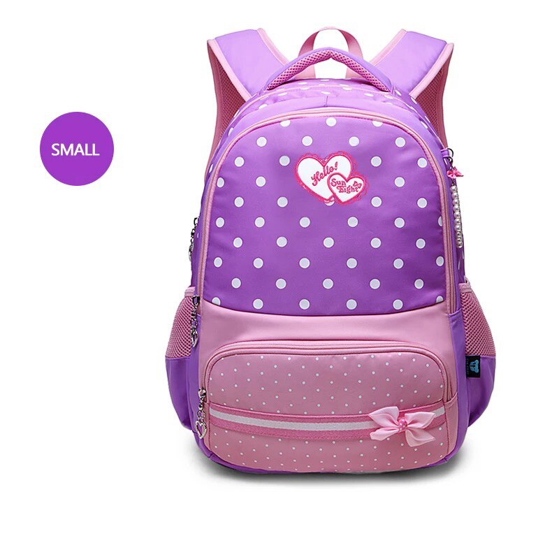 Children School Bags Beautiful Girls School Backpack Bow Decorations Waterproof Nylon School Bag Mochila escolar: Purple Small