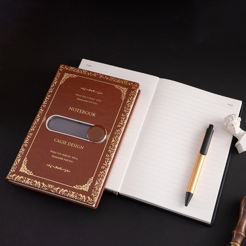 A5 Diary Notepad with Sliding Unlock Notebook Pen Set Leather Journal Planner