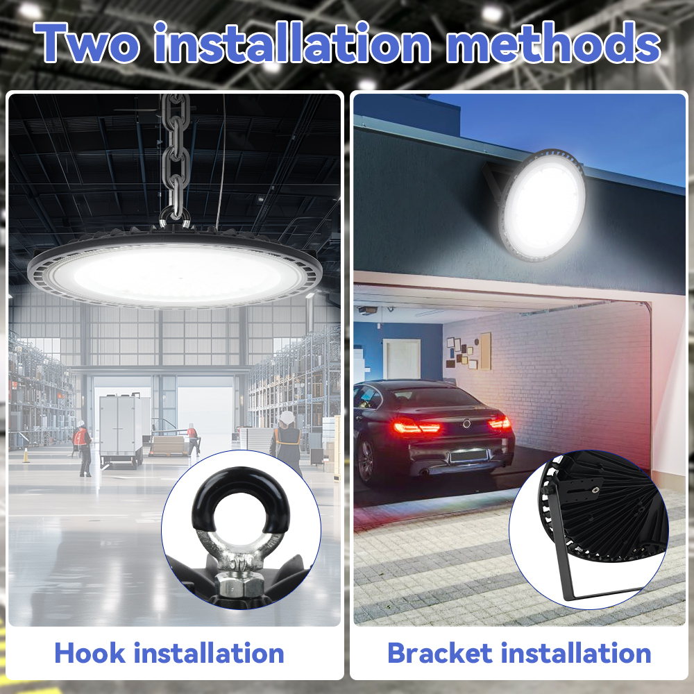LED-Industrieleuchte, hohes Buchtlicht, hohe Helligkeit, Lagerlampe, 100 W, 150 W, 200 W, mit Sicherheitsseilen, Halterungen für Fabrikladen