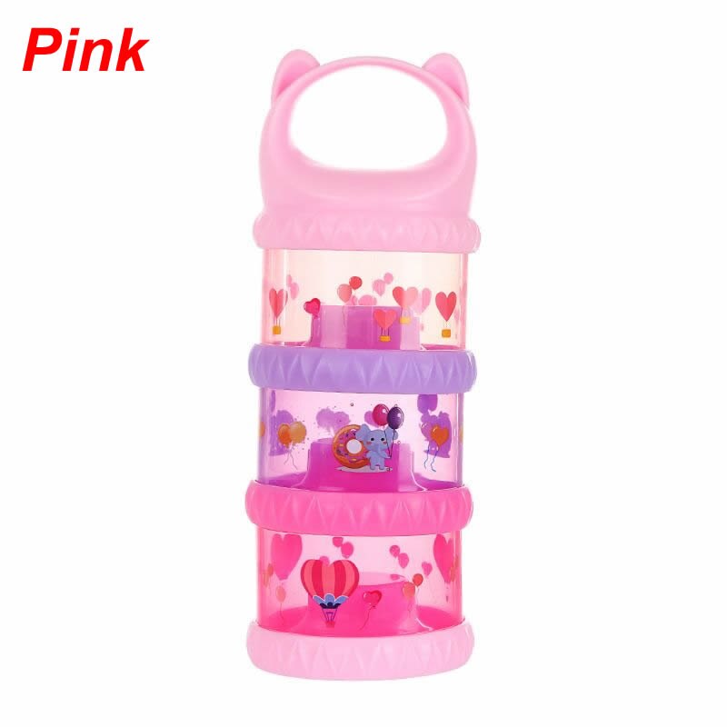 3 Layer Portable Cute Baby Food Storage Box Essential Cereal Cartoon Milk Powder Boxes Toddle Kids Formula Milk Container: Pink