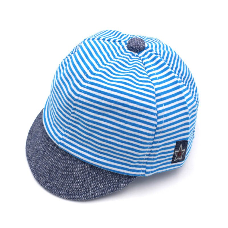 Gestreiften Baby Hut Sommer Baumwolle Baby Junge Kappe Einstellbar Säuglings Hüte für Mädchen 6-18M 1 PC: Blue Cotton