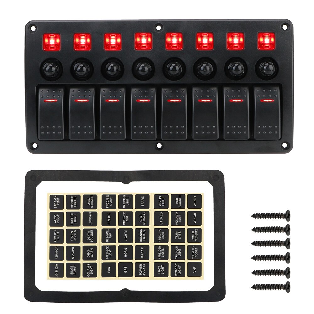 8 Gang Rocker Switch Panel For Car Vehicle Truck RV SUV Camper Marine Yacht 12/24V LED Circuit Breakers With Fuse: Red