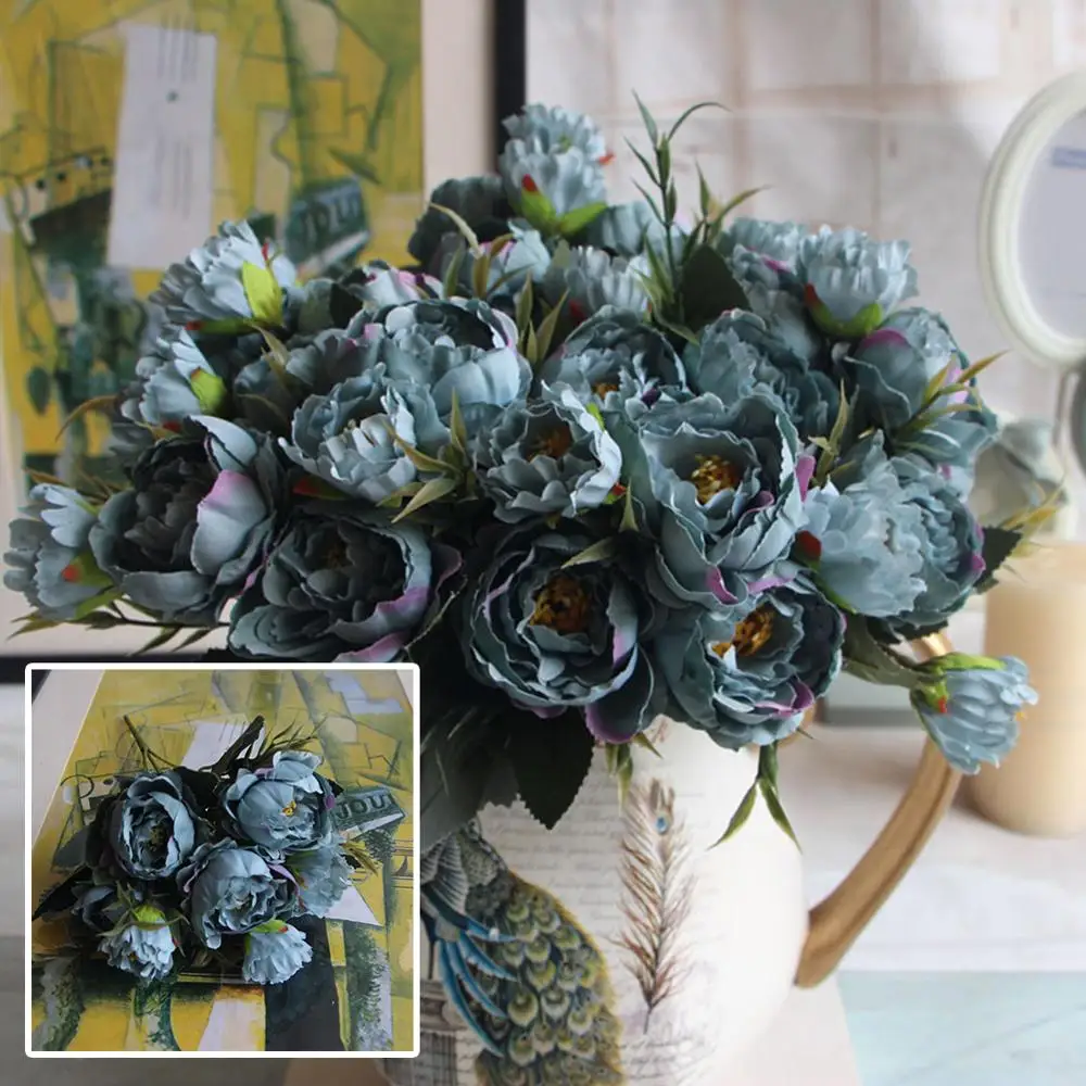 5 cores grupo europeu flor artificial 6 cabeças peônia falsa natal noiva casamento pequena peônia flores de seda casa decorativa