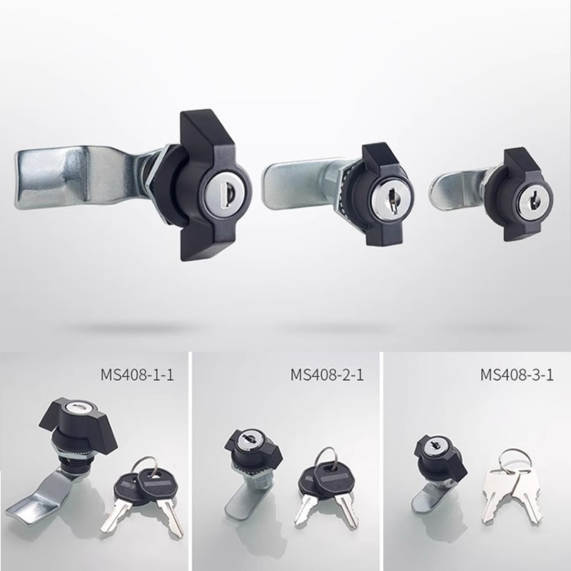 Black Double - wing cabinet lock MS408 cylinder lock , Cam cabinet locks, for Distribution box,Industrial cabinet lock