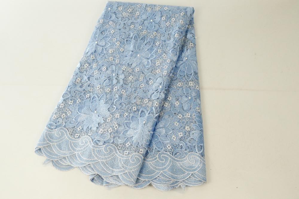 Afrikaanse Kant Stof Kant Afrikaanse Guipure Koord Kant Borduurwerk Nigeriaanse Bruiloft Kant Stof: Lichtblauw