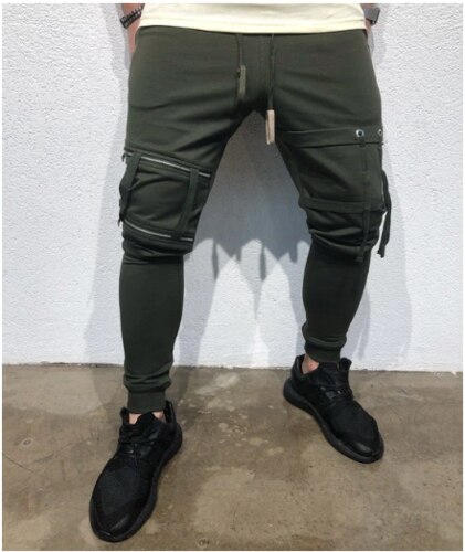 Mannen Fitness En Fitness Broek Pocket Band Stiksels Casual Broek: L / Army Green