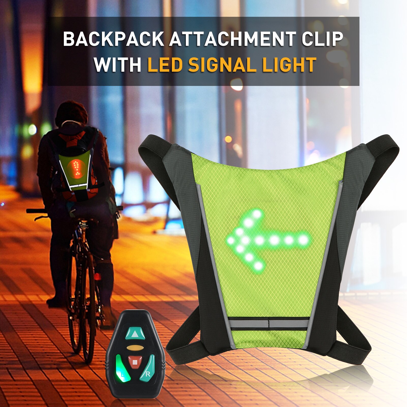 Sac de vélo réfléchissant avec clignotant LED, sac à dos Rechargeable USB, Clip de fixation avec télécommande, sacs à lumières LED