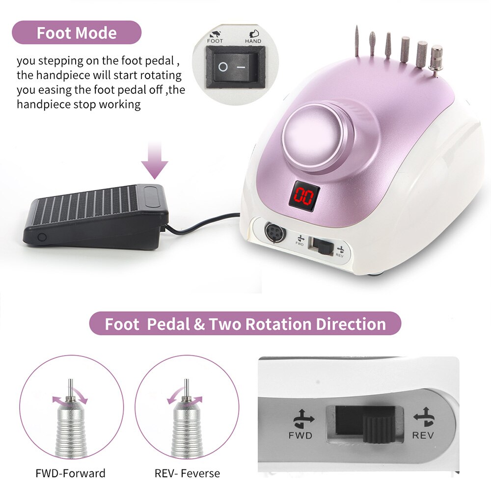 Elektrische Nail Boor Machine 32W 35000Rpm Voor Manicure Machine Boren Nail Frees Apparatuur Nail Pedicure File Gereedschap