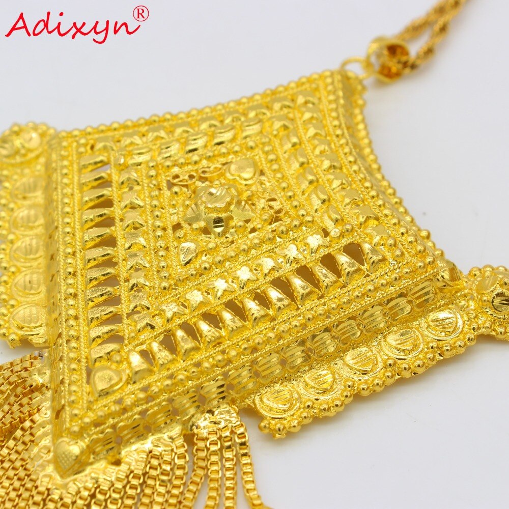 Adixyn Quadrilateral Shape India Necklace/Pendant/Earrings Jewelry Set For Women Gold Color African Party free box N12174