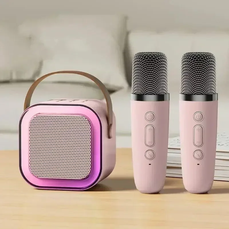 K12 Wireless Bluetooth Speaker Multifunction with 2 Microphone RGB Portable Music Player Karaoke Machine for Child Home