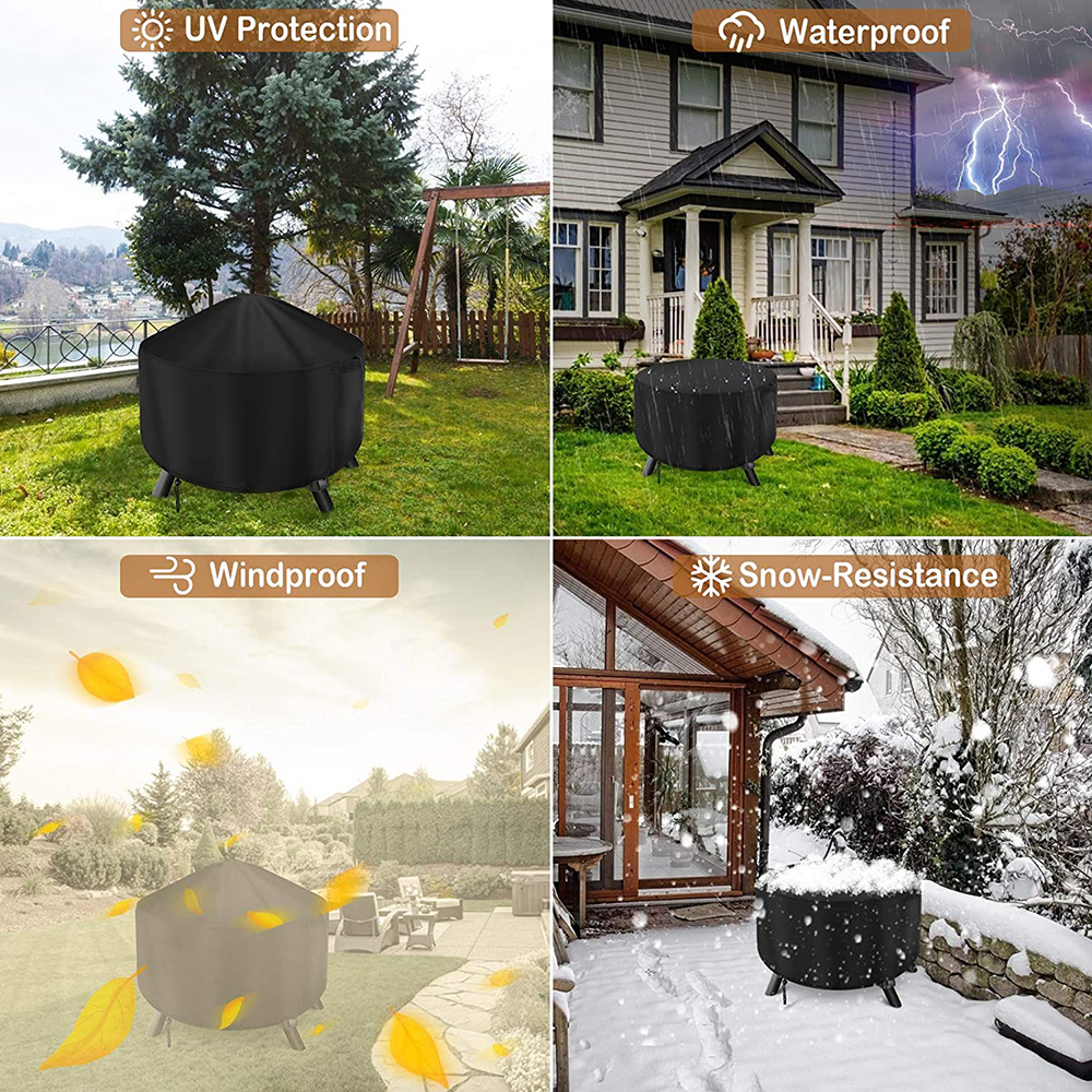 Zwart Waterdicht Patio Vuurplaats Cover Ronde Tafelkleed Ronde BBQ Accessoires Grill Cover Anti-UV Stof Regen Barbecue Benodigdheden