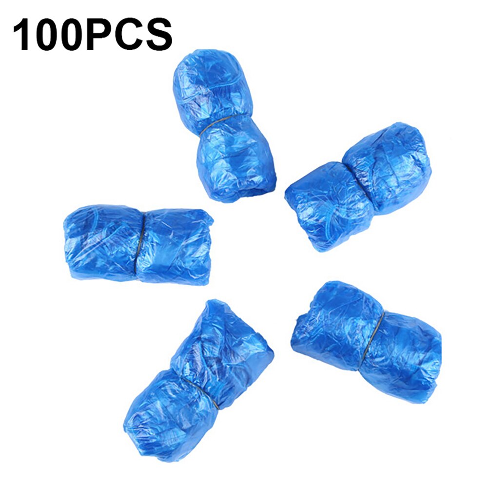 100 Pcs Disposable Plastic Shoe Covers Portable Carry Boot Non-Slip Protective Covers: Blue