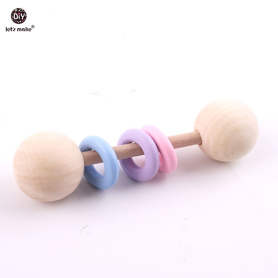 Let's make 5pcs BPA Free Natural Beech Wooden Teething Rings Baby Toys Tiny Rod Baby Shower Montessori Play Gym Rattles