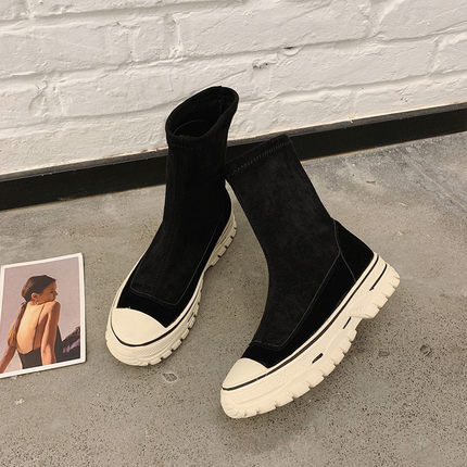 Botas femininas 2020 outono botas de estiramento botas curtas tênis botas longas plataforma grossa deslizamento-on botas femininas botas mujer