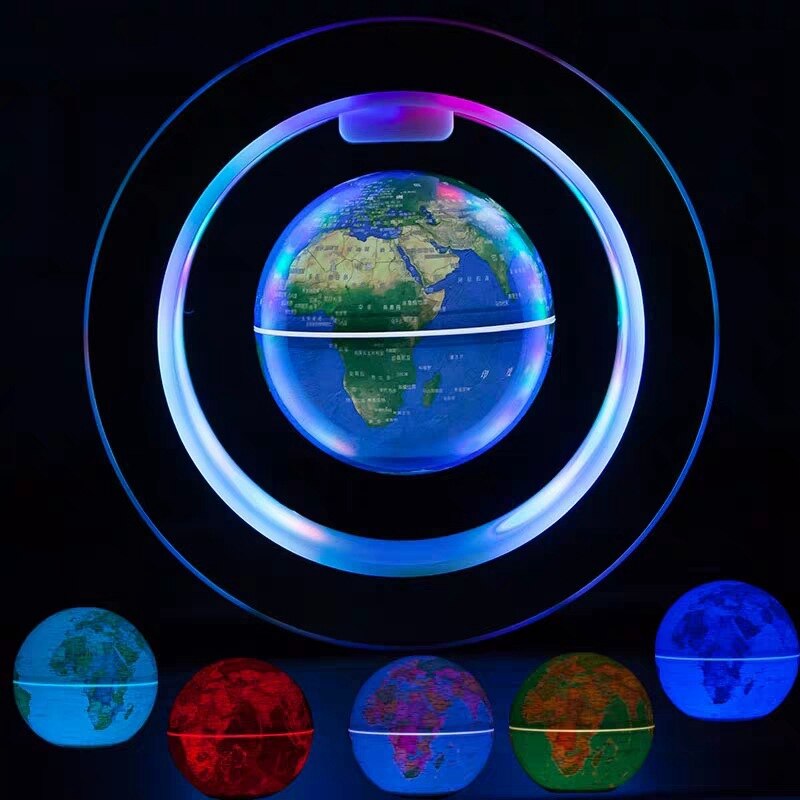 Magnetic Levitation Globe with LED Lights O-Shaped 4 Inch Rotating Luminous World Map Home Decoration-EU Plug