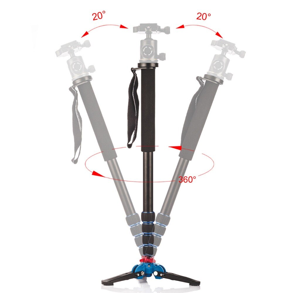 Manbily A-222 +M-1 Walking Stick Base Tripod 1650mm Alumninum Camera Unipod Monopod Flip Lock w/3 Legs Base Tripod For DSLR DV