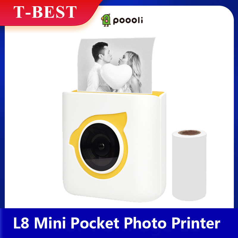 Poooli L8 Mini Pocket Photo Printer All-in-One Portable Wireless BT Thermal Mobile Printer Compatible with Android and iOS