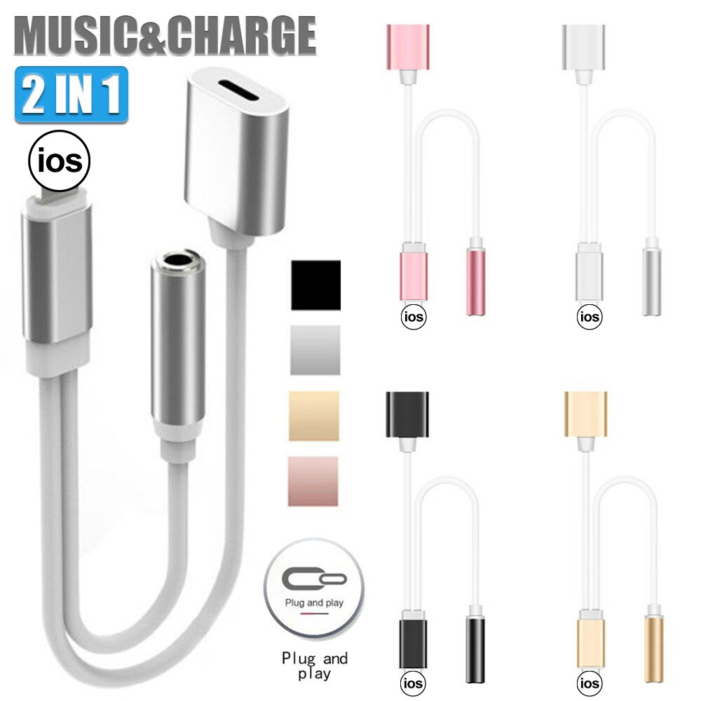 Lightning to 3.5mm Headphones Jack Adapter, 2 in 1 Charger and Aux Audio Splitter for iPhone 7 8 12 11 XR Support iOS 10.2 Syste
