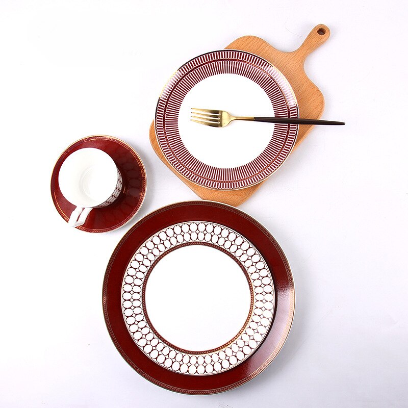 European Style red dinner plate sets ceramic & popular home use fine bone china dinnerware sets porcelain