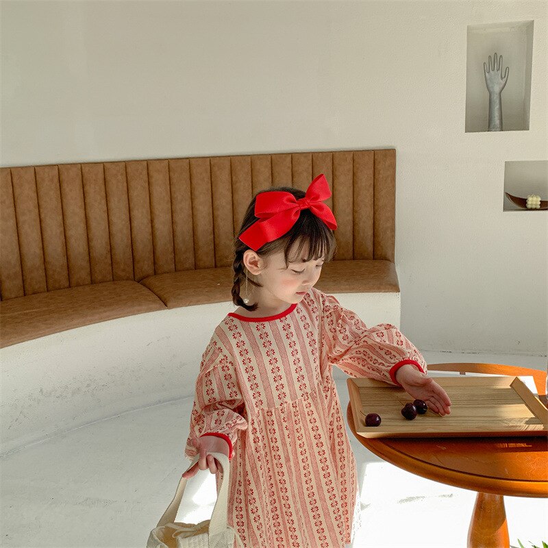 9988C 2022 Lente Linnen Katoen Meisjes Jurk Lange Mouwen Koreaanse Prinses Leuke Jurken Peuter Meisje Kleding
