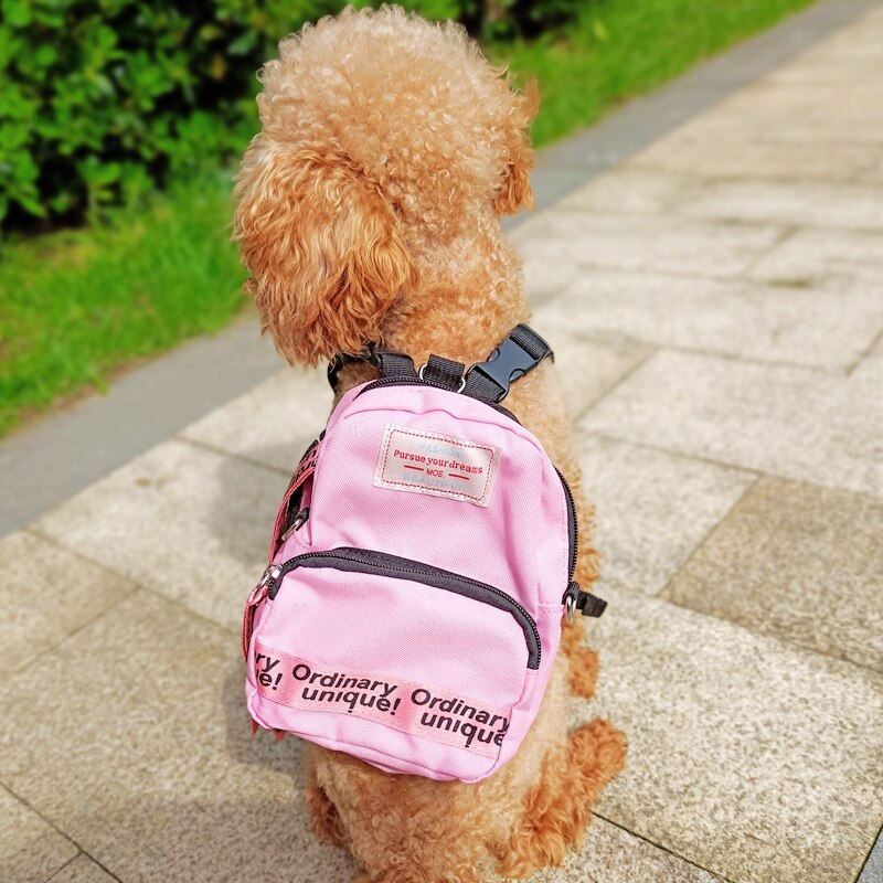 Small Dog Backpack Harness 5 Color Outdoor Pet Self Carrier School Bag Doggy Poop Bag Carrier Poodle Bichon Canvas Goods: Pink
