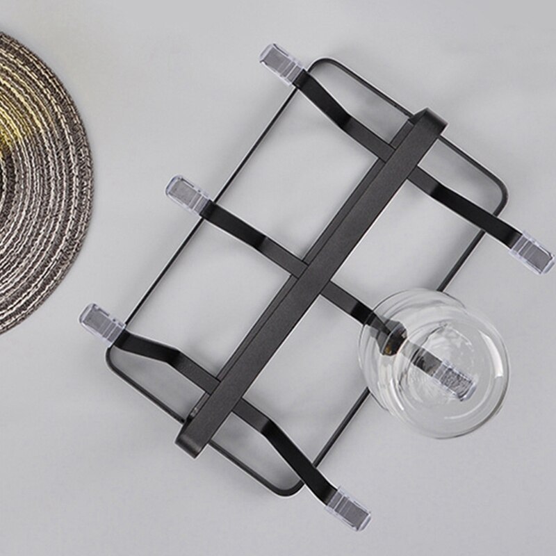 Cup Drying Rack Stand Beer Gles Rack, 6 Cup Metal Drainer Holder Rack Non-Slip Mugs Cups Organizer