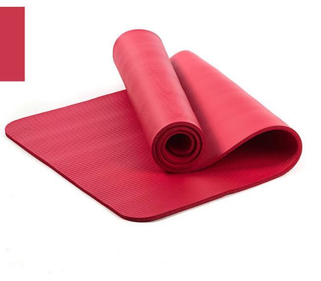 10mm nbr yogamåtte med gratis bære reb 183*61cm skridsikker tyk pad fitness pilatesmåtte til udendørs motionscenter træningsfitness: Rød