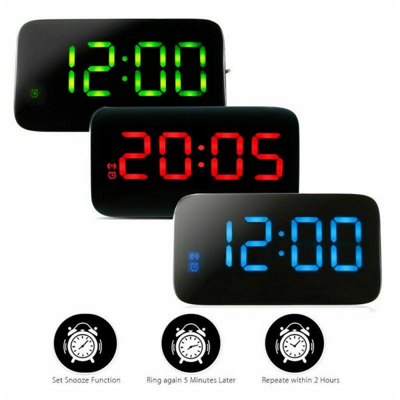 USB LED Digital Alarm Clock Snooze Large LCD Display Battery Powered Voice Control Hourly Chime Multi-Function Alarm Clocks