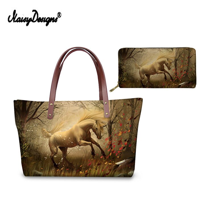 Pink Unicorn Horse Printed Women Shopping Bags Crossbody Bags Vintage Messenger Bag Leather Purse Shoulder Travel Top Tote Bags: LMF0061ALZ21