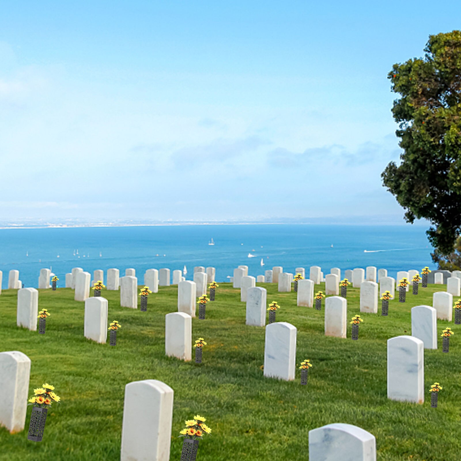 Memorial Cemetery Grave Vase Plastic Hollow Flower Hold Floral Holder Graves Decorations with Spikes Graveyard Conical