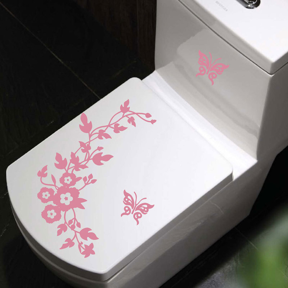 Wc Sticker Wc Sticker Bloem Toiletbril Muursticker Badkamer Decoratie Decals Decor Vlinder Mural Badkamer Muursticker: Pink