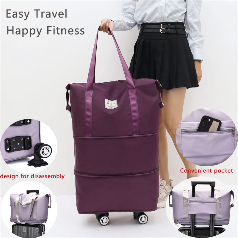 Ruime reistas, lichtgewicht koffer met wielen, draagbare weekendtas, reistas voor overnachtingen