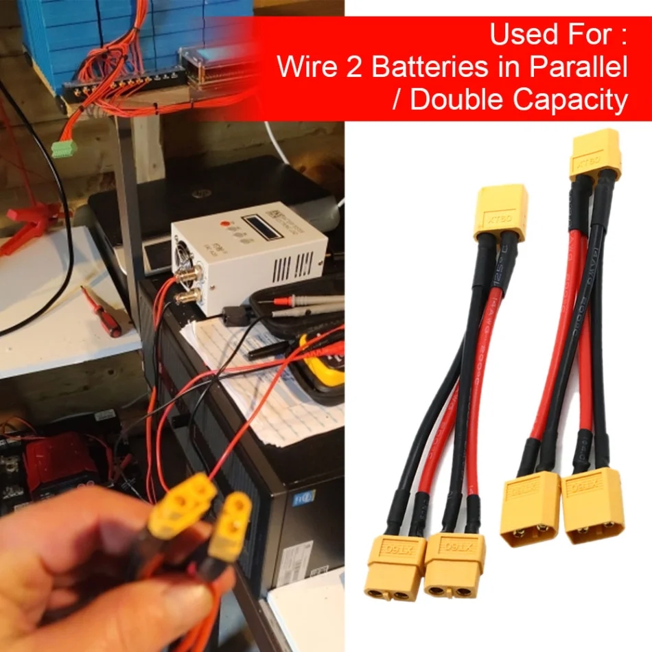 XT60 XT90 Male/Female Cable Parallel Battery Connector 3-Way 14AWG Silicone Wire Dual Extension Y Splitter for Charger Motor