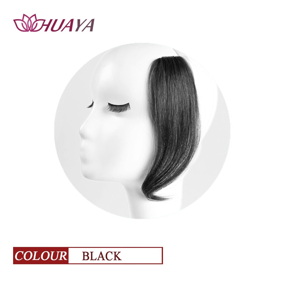 HUAYA Handmade Natural Bangs Hair Extension Heat Resistant Fiber Wigs Bangs Women's' Middle Part Hairstyle Bangs Clip: 1B/30HL / 10inches