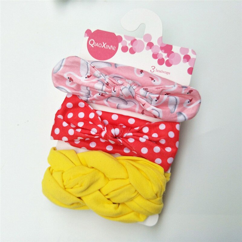 impostato 3 Accessori Capelli Bambina - fascia turbante Orecchie Coniglio Fiocco - Cotone Floreale Elastico: R5T