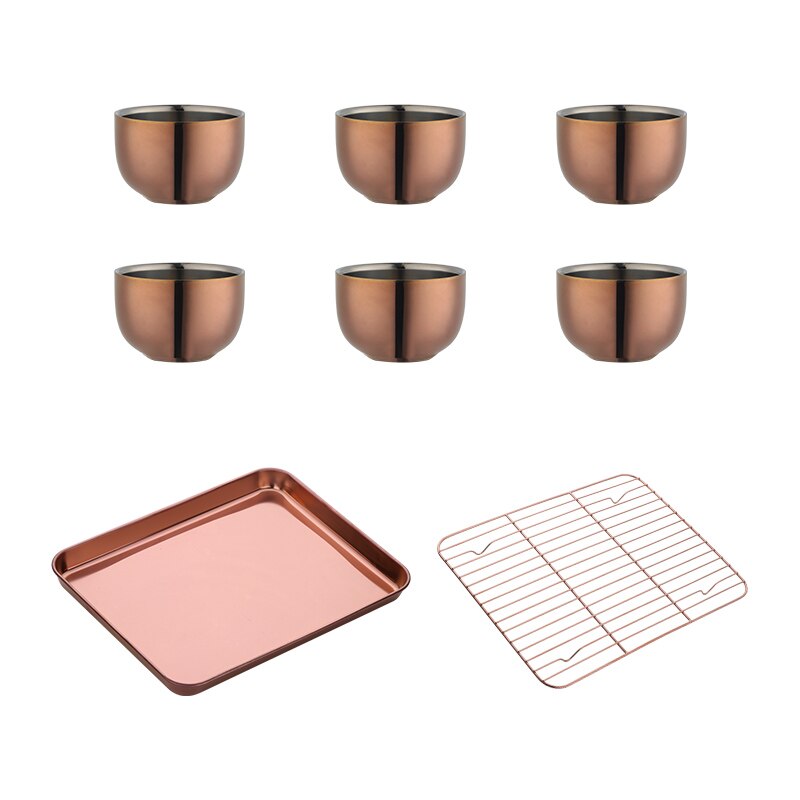 Ensemble de tasses à thé en acier inoxydable, 4/8 pièces, avec plateau et support amovible, tasse en or Double couche Anti-brûlure, service à thé: Rose Gold as photo