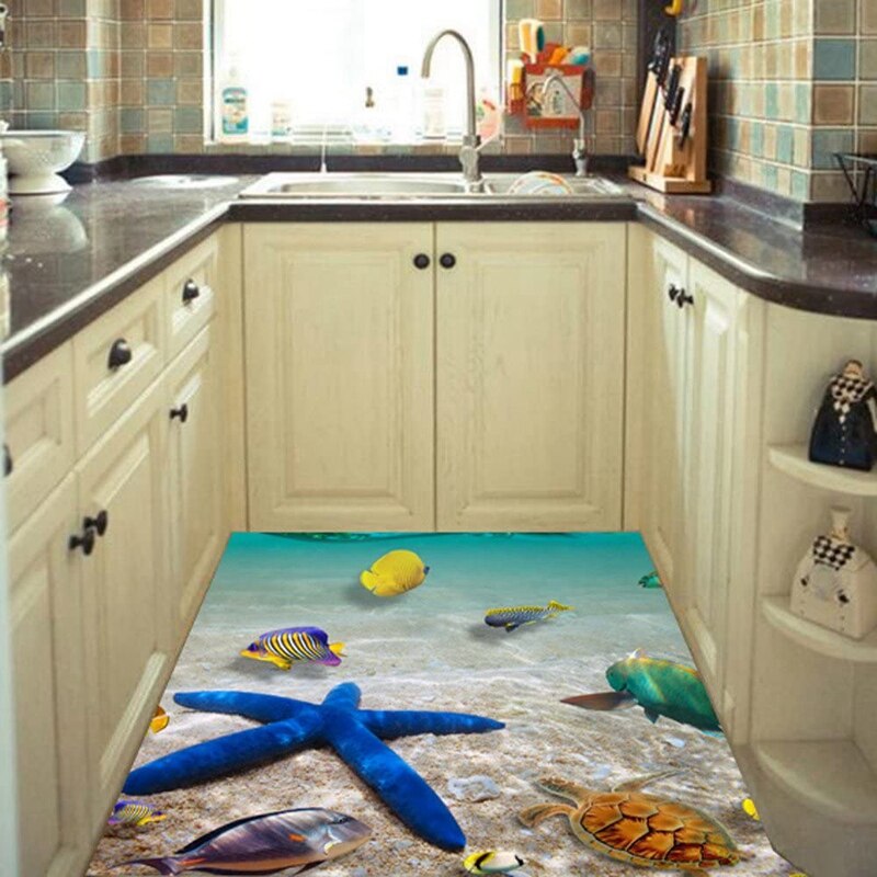 3D Ocean Floor Stickers Bedroom Living Room Detachable Self-Adhesive DIY Floor Stickers Decoration (Starfish)