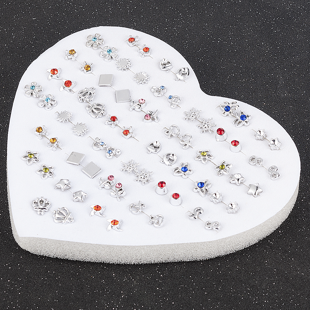 12~36 Pairs Women Girls Resin Plastic Crystal Diamante Flower Stud Earrings Set Random Style Gold Color Jewelry