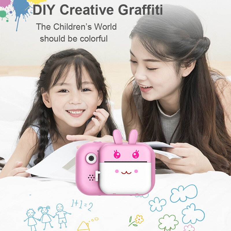 Children Camera Instant Print Camera Cartoon Photo Camera Toy Children Birthday for Kids 1080P HD Digital Camera with Paper