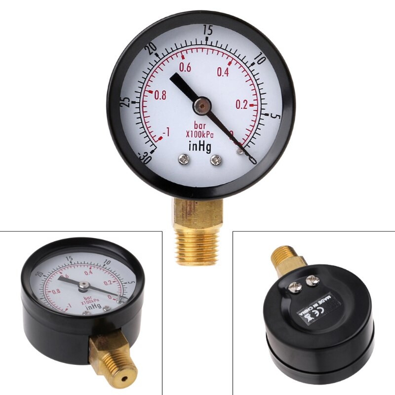 Vacuum Pressure Gauge Mini Dial Air Pressure Meter Double Scale BAR inHg 1/4"NPT