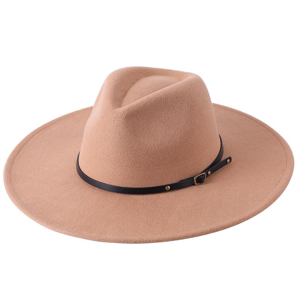 Chapeau Fedora en laine à large bord pour homme et femme, couleur unie, , Jazz, feutré, Panama, jaune: Camel