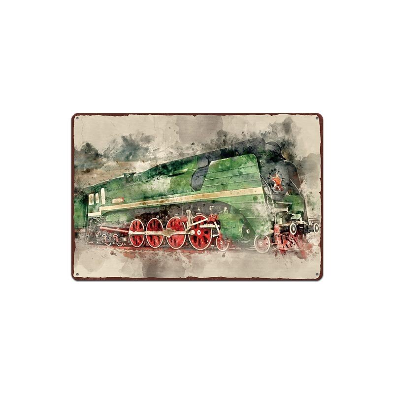 Vintage metalen bord met trein, treinplaatje, metalen vintage pub, grappig blikken bord, wanddecoratie voor bar, pub, club, borden: 12