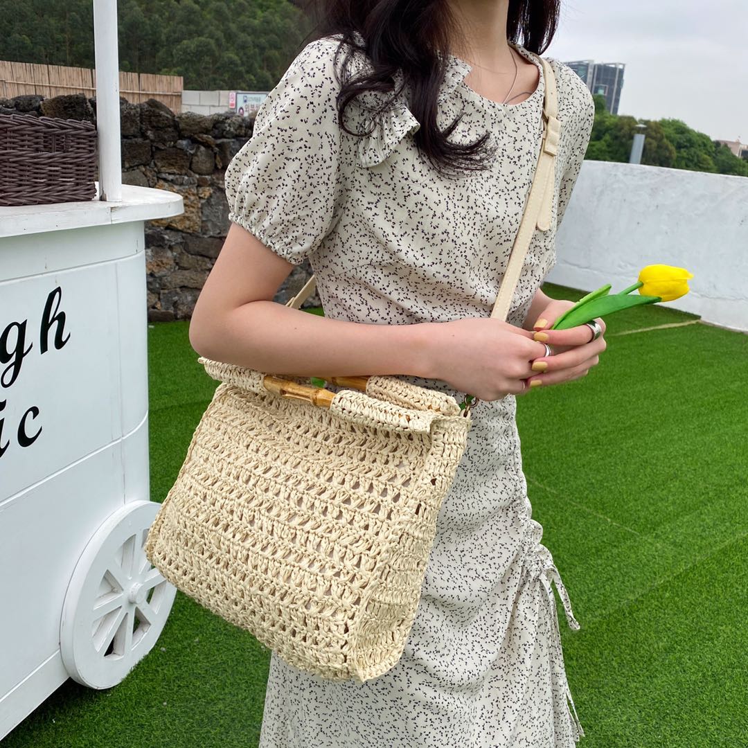 Straw Bag Women - Hand-Woven Hollow Rattan Tote - Large Capacity Casual Travel Messenger Crossbody Beach Bag