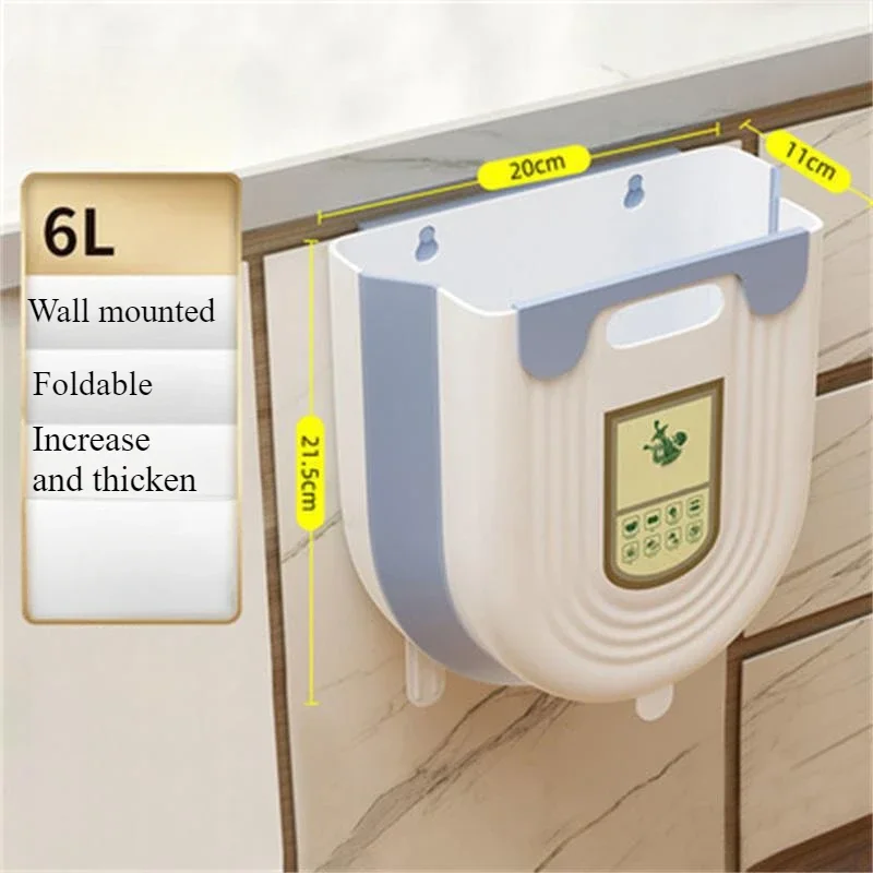 Wall Hanging Trash Can Household Dustbin Large Capacity No Smell Kitchen Bins Hanging Multifunctional Foldable Garbage Basket: Light Grey