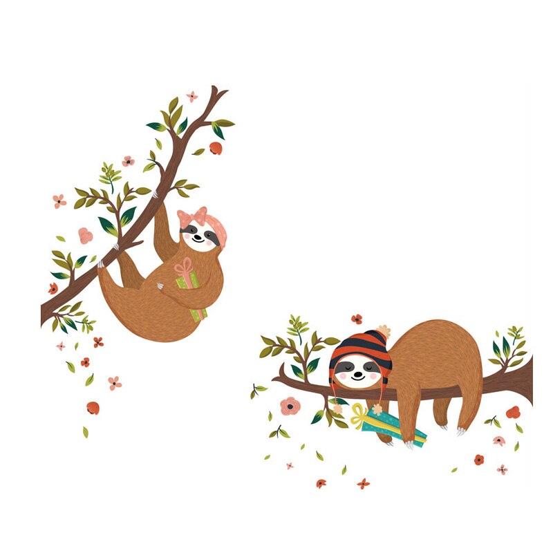 Two sloths on the tree Wall Sticker baby kids rooms bedroom decoration Mural Art Decals Animals stickers home decor wallpaper