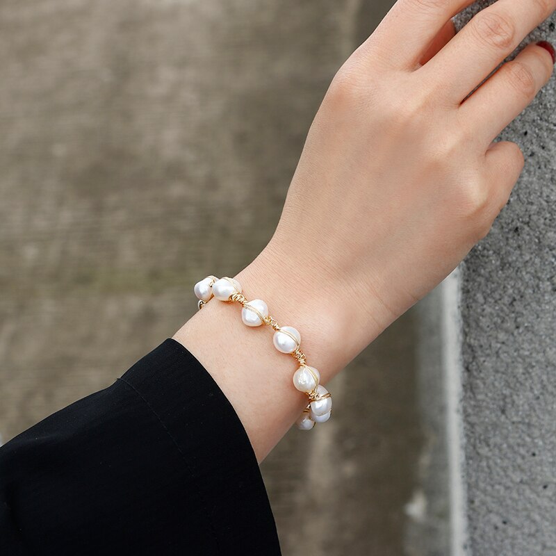 Originele handgemaakte 14K goud gevulde barokke natuurlijke zoetwaterparel damesarmband sieraden voor vrouwen