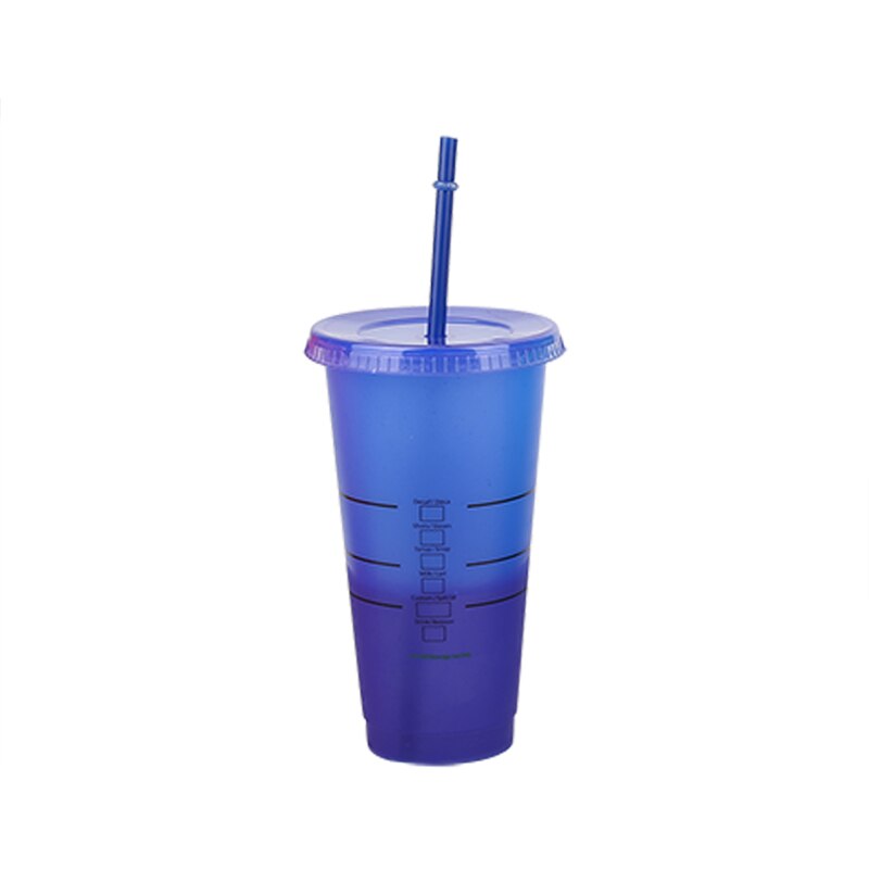 Tasse de paille réutilisable pour jus de café, tasse à couleur changeante, gobelets froids, fond en plastique, pour l'extérieur, Portable,: Blue to purple