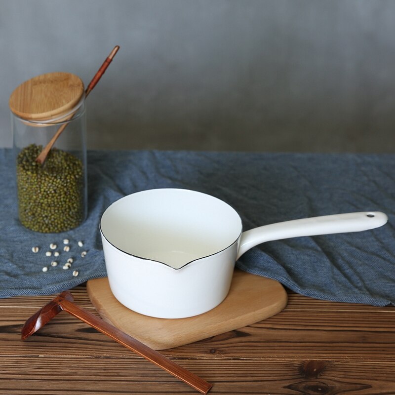 Olla de cocina de cerámica blanca de estilo japonés 1.3L, olla de cocina, sartén para comida de bebé, cacerola con mango largo para una persona